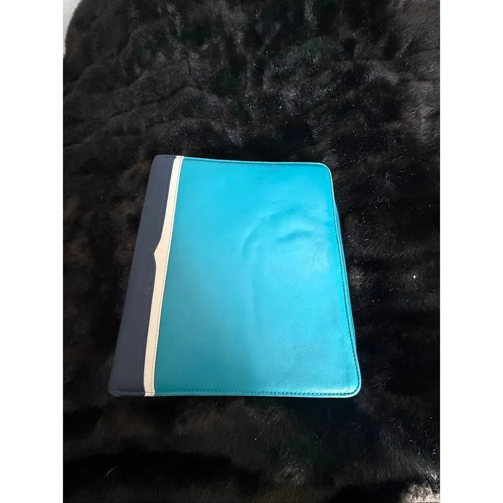 Franklin Covey Teal Blue Leather Planner Folder 11x12.5